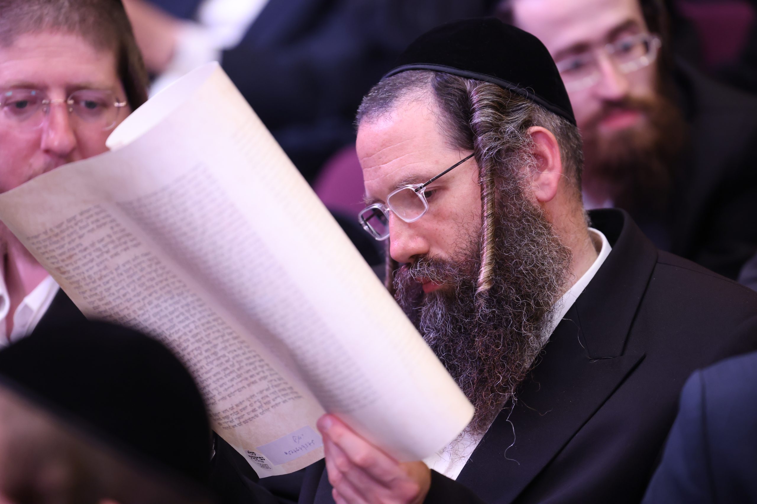 A Rav carefully examining a Sefer Torah